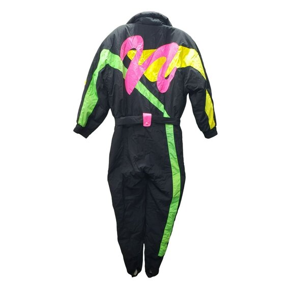 Vintage Tyrolia By Head Ladies Celtech Ski Suit Size 8 Black Pink Green Yellow N - Picture 2 of 16